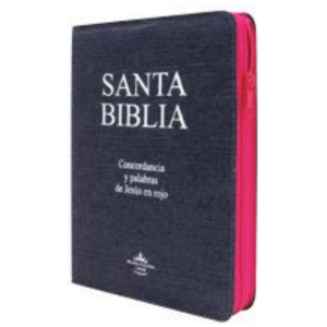 Biblia RVR60 letra gigante Mezclilla con cierre color rosa