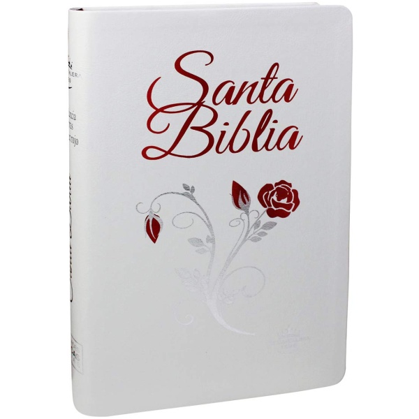 Biblia RVR60 Piel Fabricada Blanca Canto Floreado índice