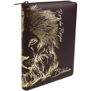 Biblia RVR1960 León Tamaño Manual Letra Grande Cierre Indice Café Oscuro Canto Dorado