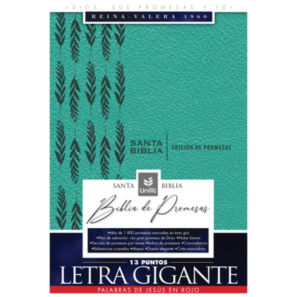 Biblia RVR1960 de Promesas Lt Gigante imit Piel Turquesa Cierre