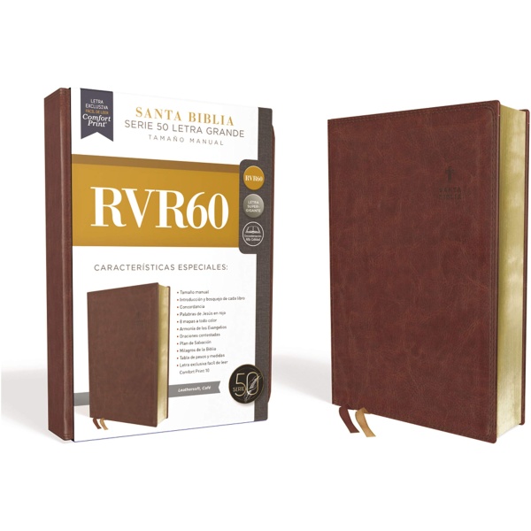 RVR60 Santa Biblia Serie 50 Letra Grande Tamaño Manual Leathersoft Café