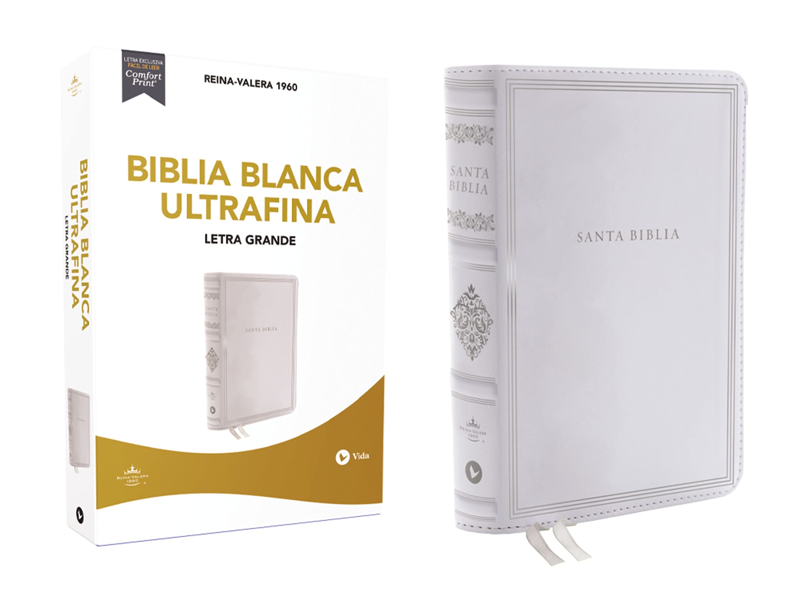 Biblia RVR1960 Blanca Ultrafina 10pt Boda, bautizo, presentación, cumpleaños