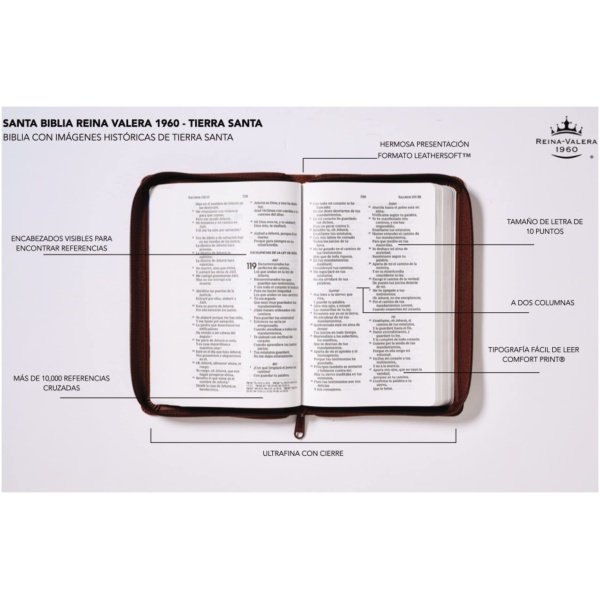 Biblia RVR1960 Tierra Santa Ultrafina Letra Grande Leathersoft Café Con Cierre - Image 4