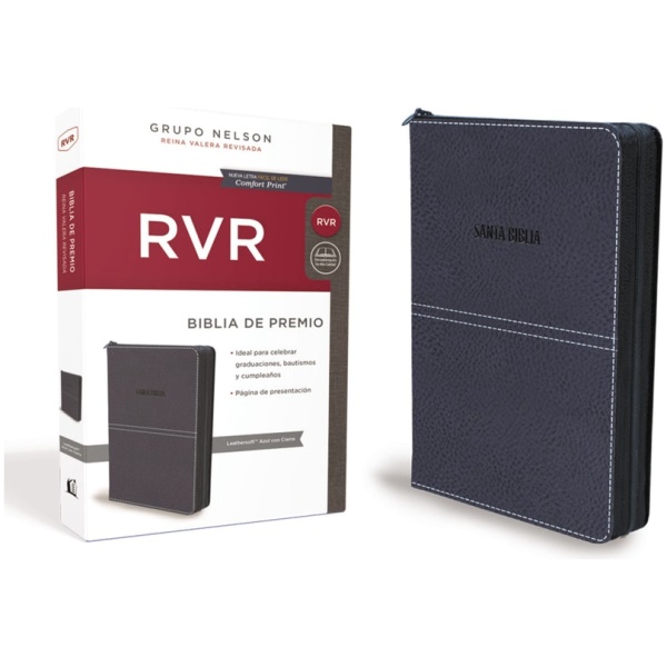 Biblia RVR de Regalo azul con cierre leathersoft