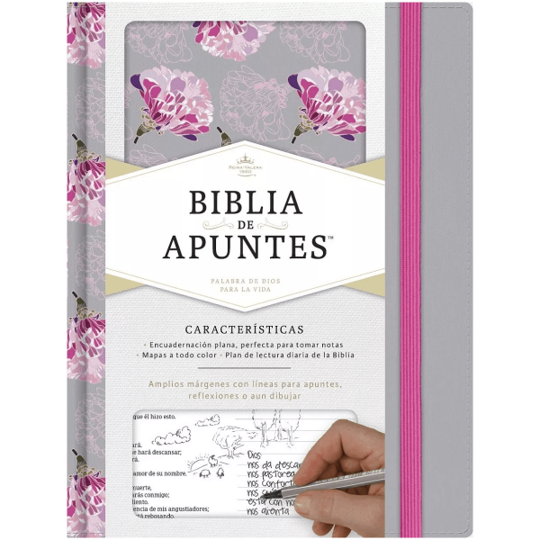 Biblia De Apuntes Rvr1960 Gris Y Floreado Tela Impresa