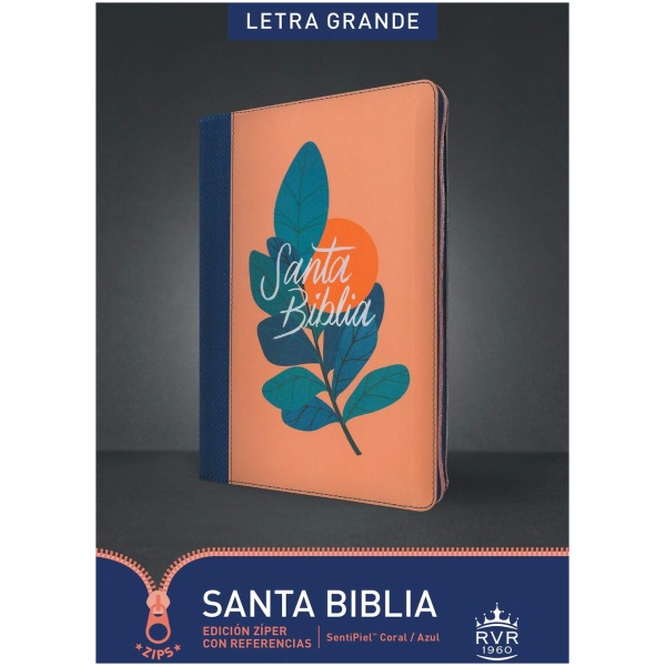 Biblia RVR60 Zíper Referencias Letra Grande Coral Azul