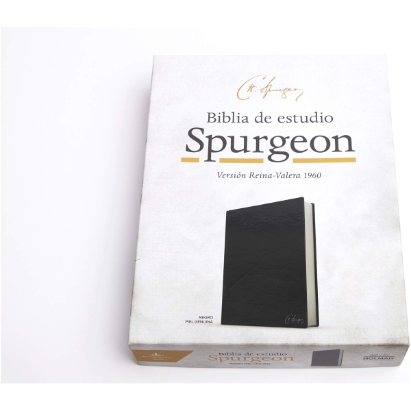 RVR 1960 Biblia de estudio Spurgeon, negro piel genuina