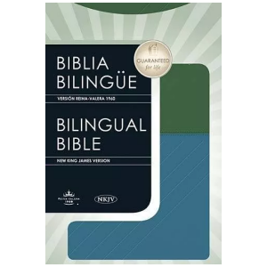 Biblia Bilingüe Rvr1960, Imitación Piel, Color Azúl Y Verde