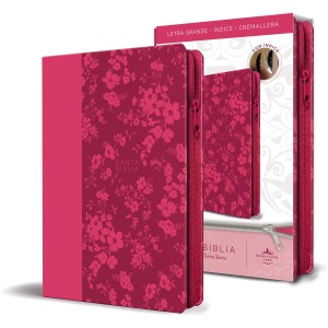 Biblia RVR1960 Lt Grande Sim. Piel Fucsia flores índice