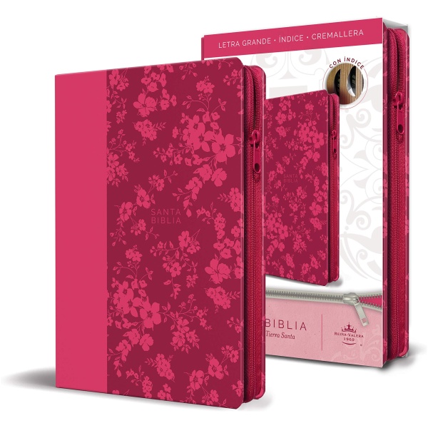 Biblia RVR1960 Lt Grande Sim. Piel Fucsia flores índice