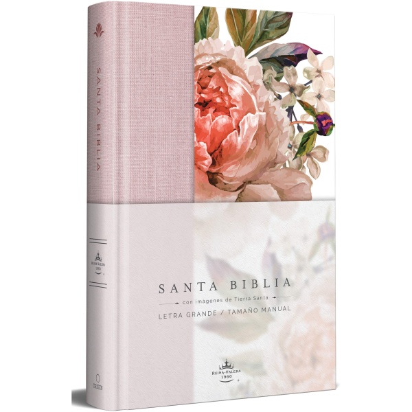 Biblia RVR1960 Lt Grande Tapa Dura Rosada Con Flores Manual