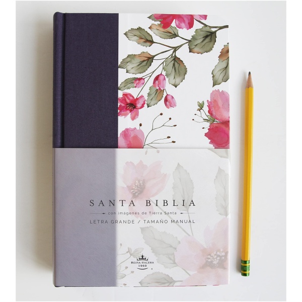 Biblia RVR1960 Lt Grande Tapa Dura Azul Púrpura flores 10.5pt - Image 2