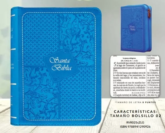 Biblia Bolsillo Letra 8 Pts Con Cierre Rvr1960 Im Piel Azul