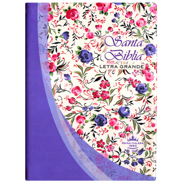 Biblia letra grande rvr042clg Violeta con flores