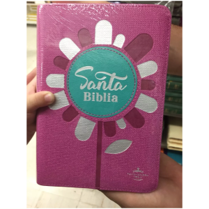 Biblia Chica Rvr1969, Imitación Piel Rosa Con Flor