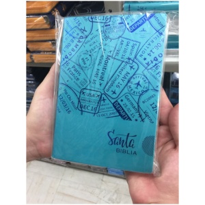 Biblia RVR60 Letra Grande vinil Azul Troquelada Canto Plata