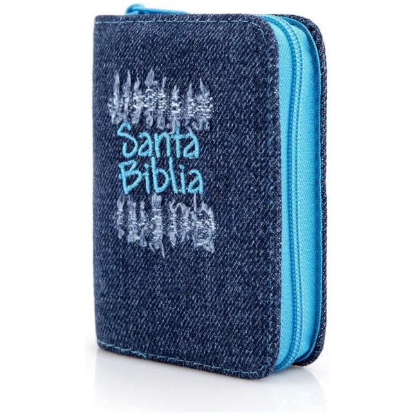 Biblia Mini Bolsillo Rvr1960 Jean Desgaste Azul Con Cierre