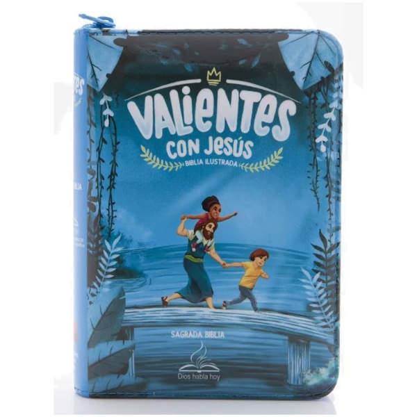 Biblia Valientes Con Jesús, Chica Dhh Vinil Azul Con Cierre