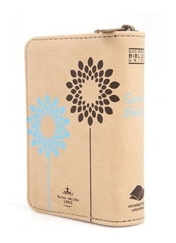 Biblia RVR1960 minibolsillo imitacion beige celeste cierre - Image 3