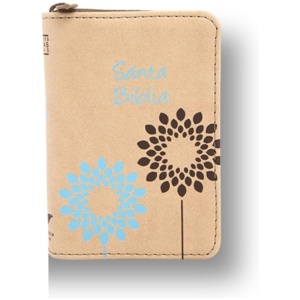 Biblia RVR1960 minibolsillo imitacion beige celeste cierre
