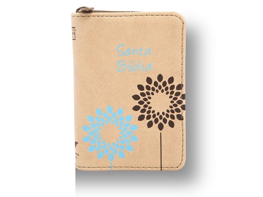 Biblia RVR1960 minibolsillo imitacion beige celeste cierre