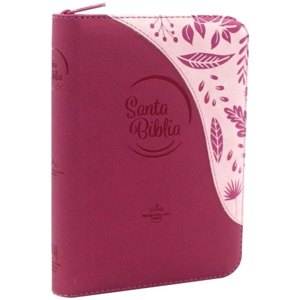 Biblia RVR1960 Chica Fucsia hojitas Zíper QR RVR045cZLM PJR
