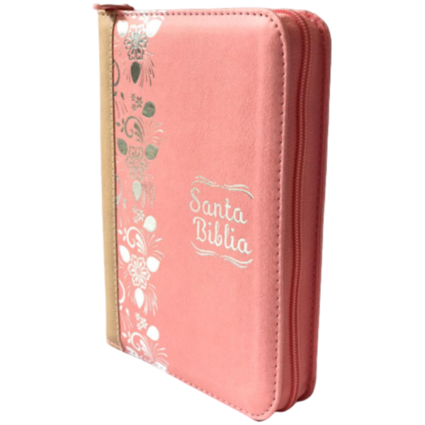 Biblia Color Rosa Beige Cierre RVR 1960 Flores doradas