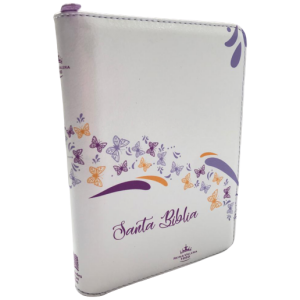 Biblia RVR 1960 Compacta Piel Cierre Blanco Mariposas