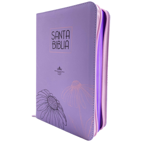 Biblia RVR1960 Mediana Letra Grande Cierre Lila girasol QR RVR065cZLG PJR - Image 2