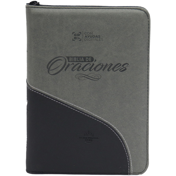Biblia RVR1960 De Oraciones Imitación Piel Gris QR RVR056cZLGPJR