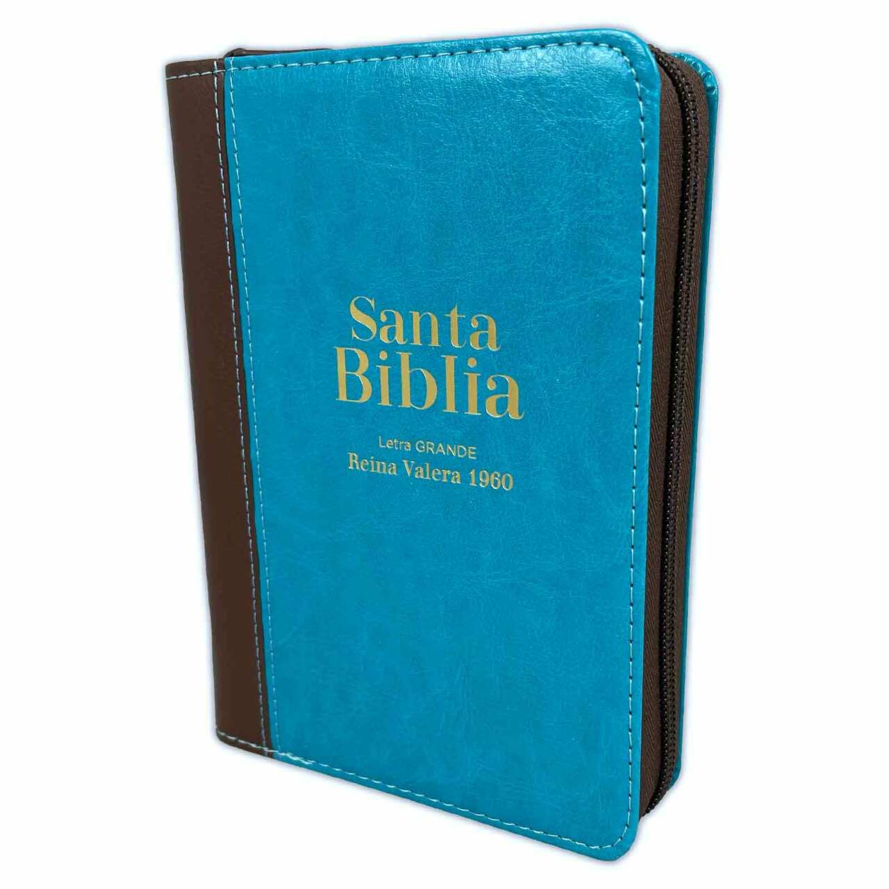 Biblia Compacta con Cierre RV1960 Turquesa y Café