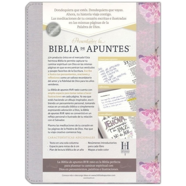 Biblia De Apuntes Rvr1960 Gris Y Floreado Tela Impresa - Image 4