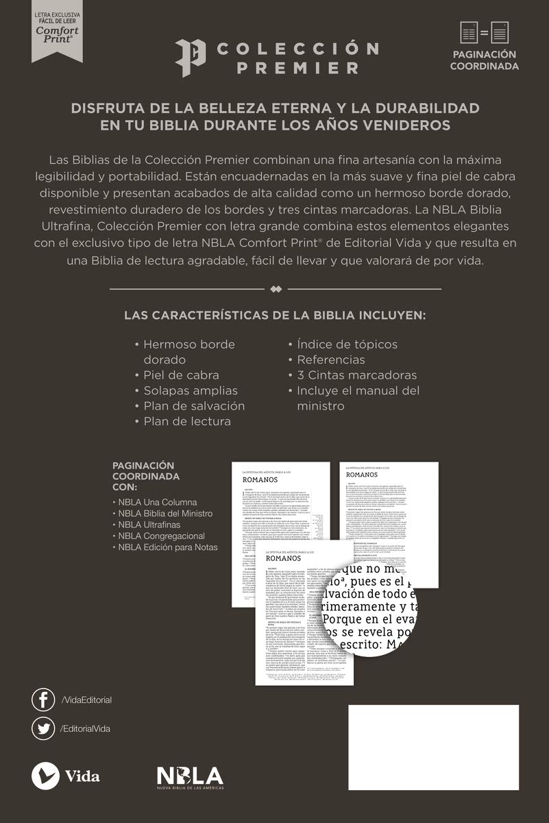 Biblia NBLA Biblia Ultrafina Letra Grande Colección Premier Caramelo