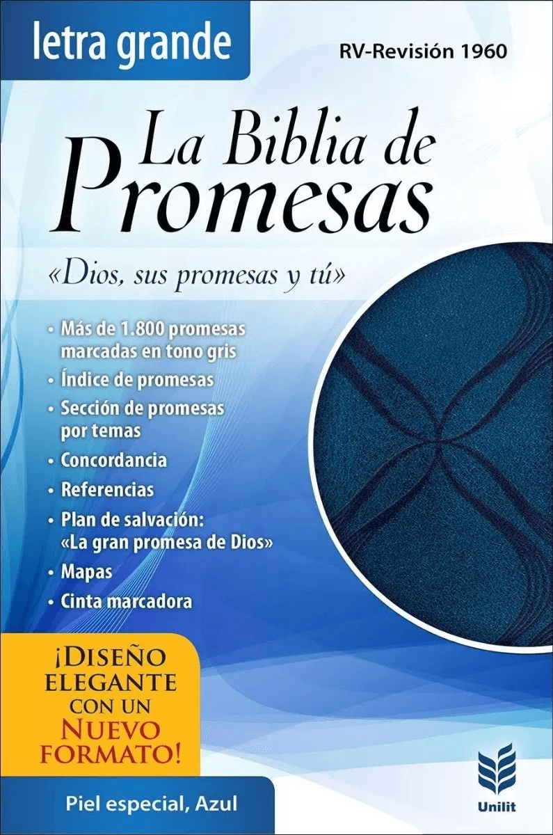 Biblia Promesas Rvr1960, Piel Especial, Azúl Con Índice