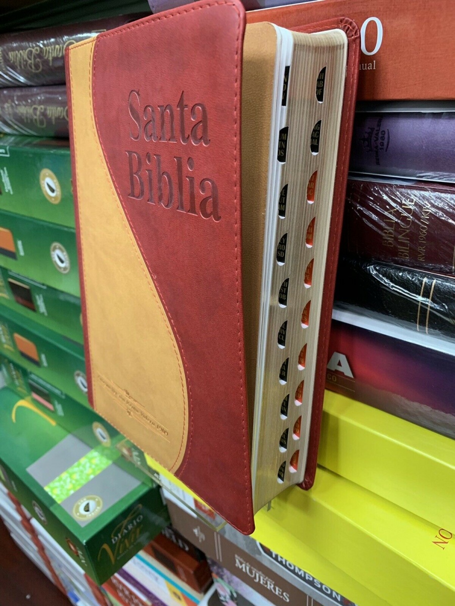 Biblia RV1909 Imit Piel Duotono rojo mostaza letra grande co