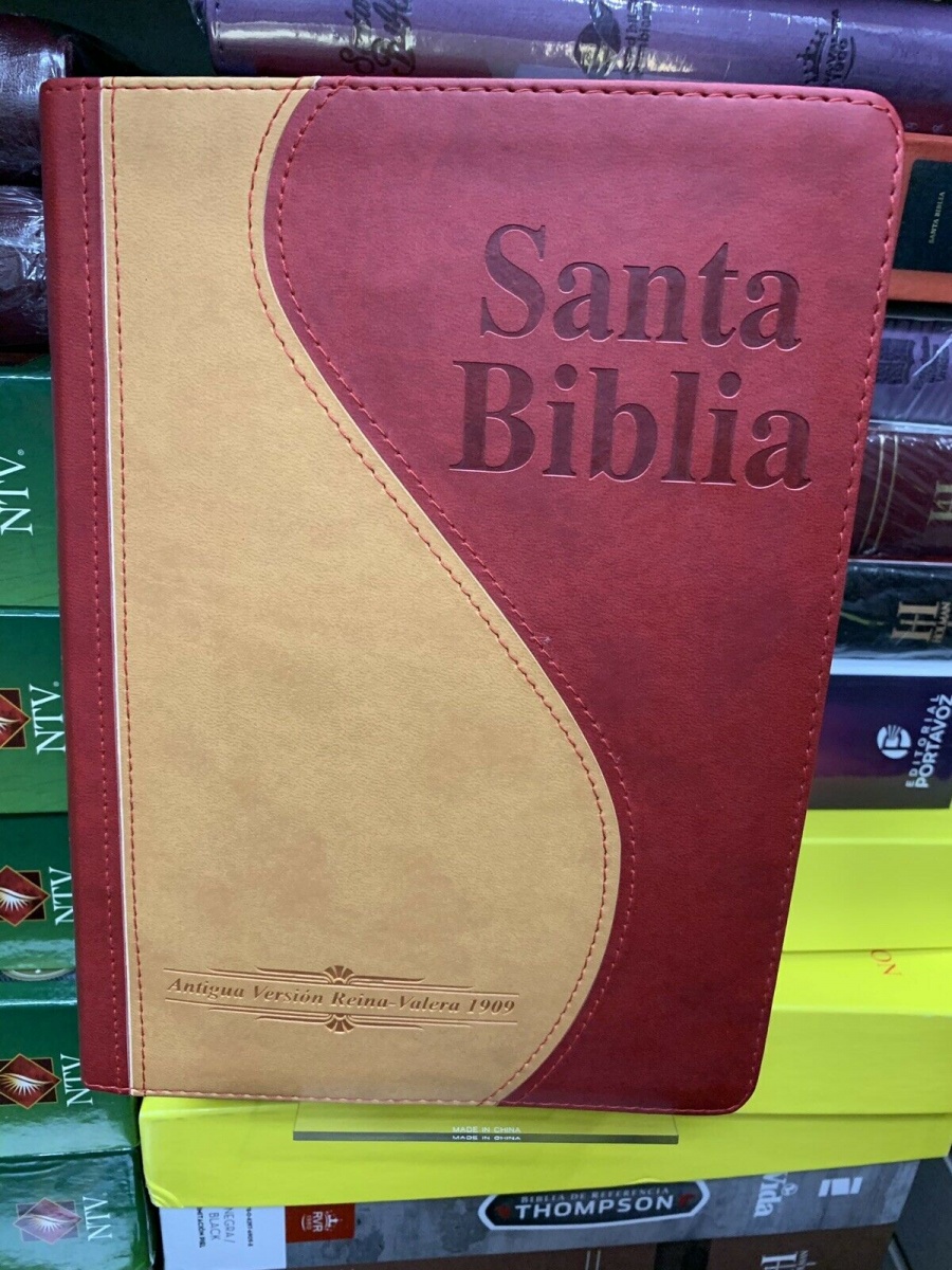 Biblia RV1909 Imit Piel Duotono rojo mostaza letra grande co