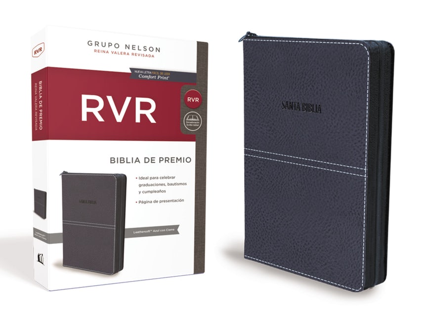 Biblia RVR de Regalo azul con cierre leathersoft