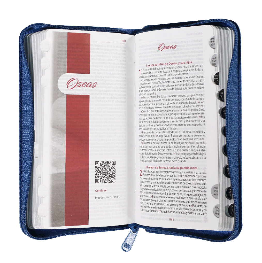Biblia RVR1960 agenda azul oscuro canto plateado QR RVR35cZTI PJR