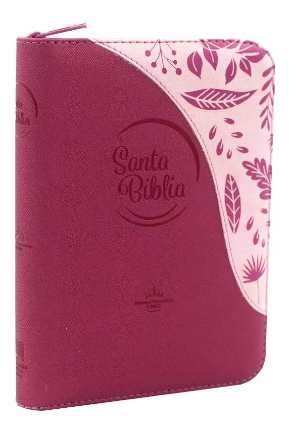 Biblia RVR1960 Chica Fucsia hojitas Zíper QR RVR045cZLM PJR