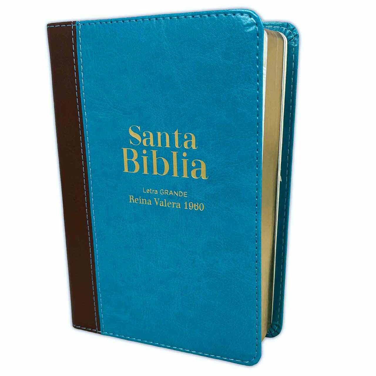 Biblia RVR1960 Compacta Turquesa Marrón 10pt 045LGPJR
