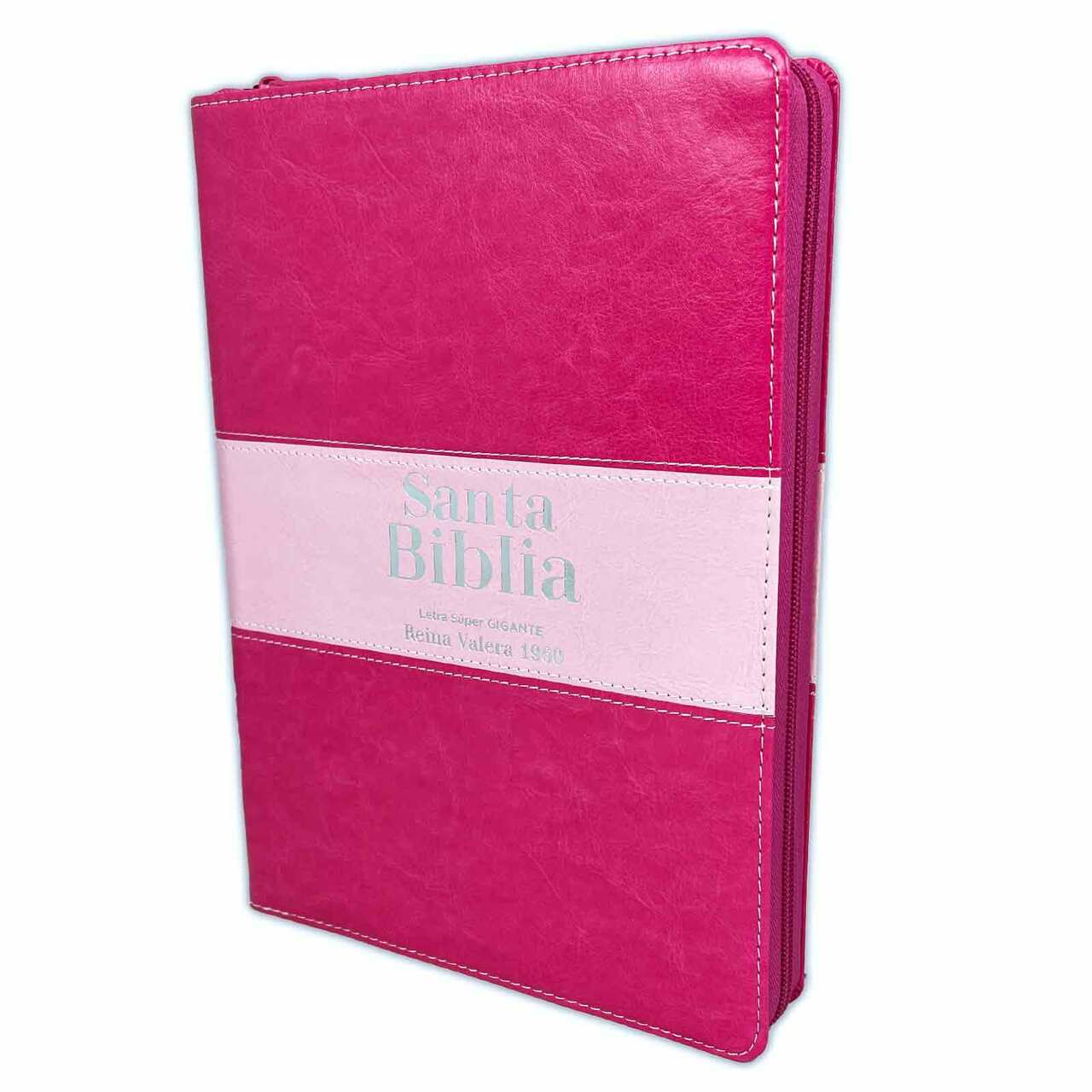 Biblia RVR1960 Letra Súper Gigante Piel Rosa Rosa Cierre 18pt