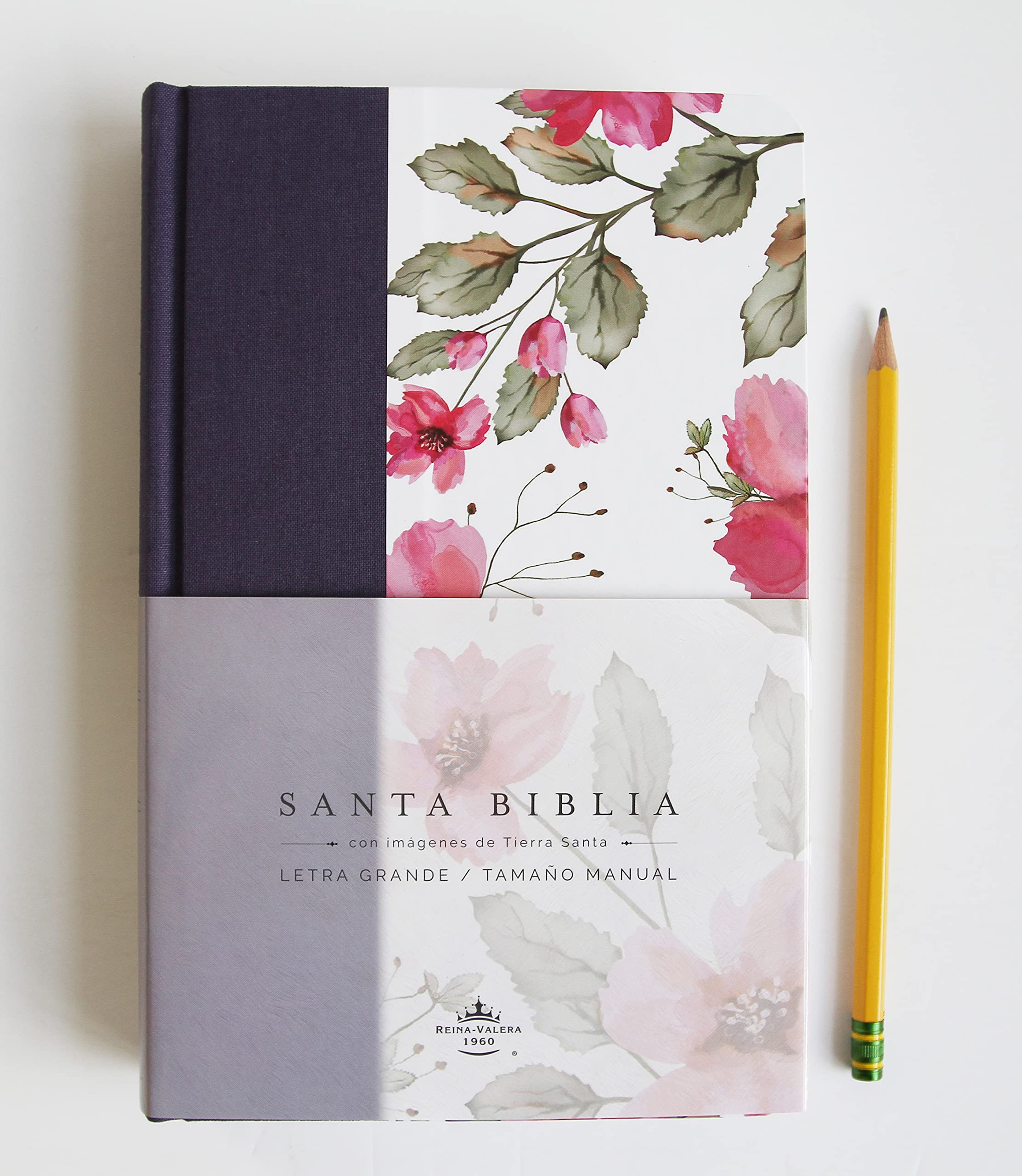 Biblia RVR1960 Lt Grande Tapa Dura Azul Púrpura flores 10.5pt