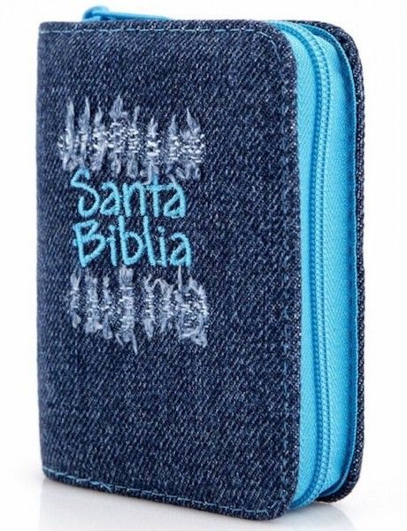 Biblia RVR1960 mini bolsillo jean desgaste azurl cierre RVR014JZa
