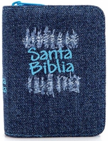 Biblia RVR1960 mini bolsillo jean desgaste azurl cierre RVR014JZa