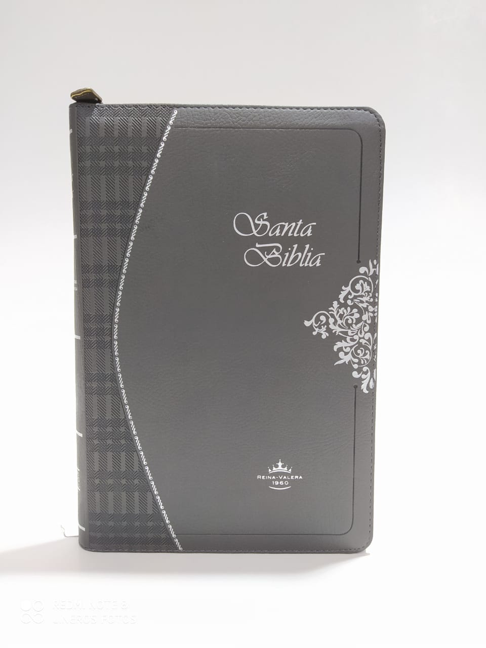 Biblia RVR60 Canto Plateado Im Piel Gris con Cierre