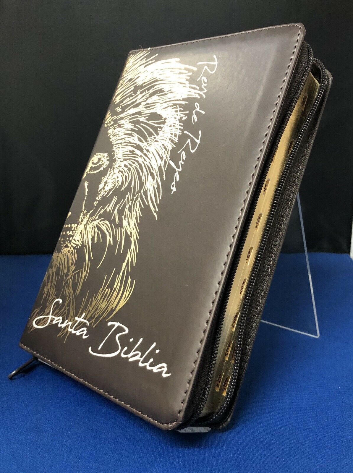 Biblia Rvr60 Piel Fabricada Café León Cierre Índice