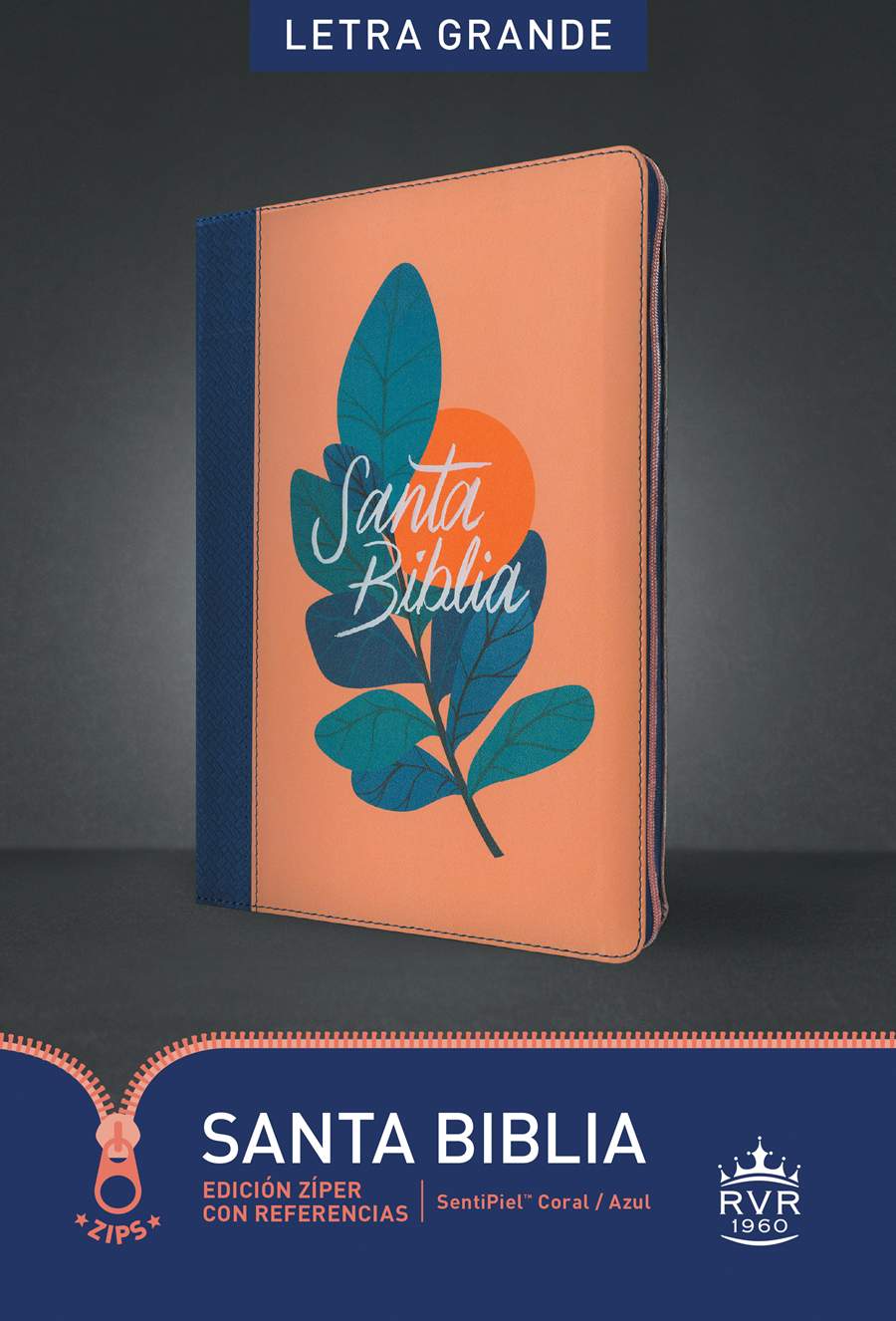 Biblia RVR60 Zíper Referencias Letra Grande Coral Azul