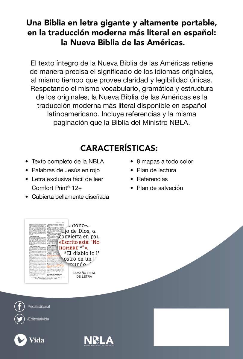 NBLA Biblia Ultrafina Letra Gigante Tapa dura Gris Edición Letra Roja