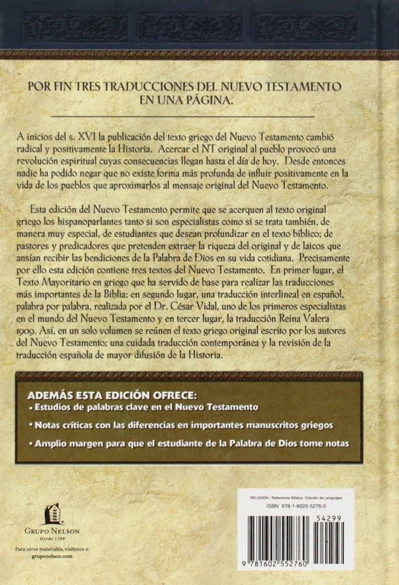 Nuevo Testamento Interlineal Tapa Dura