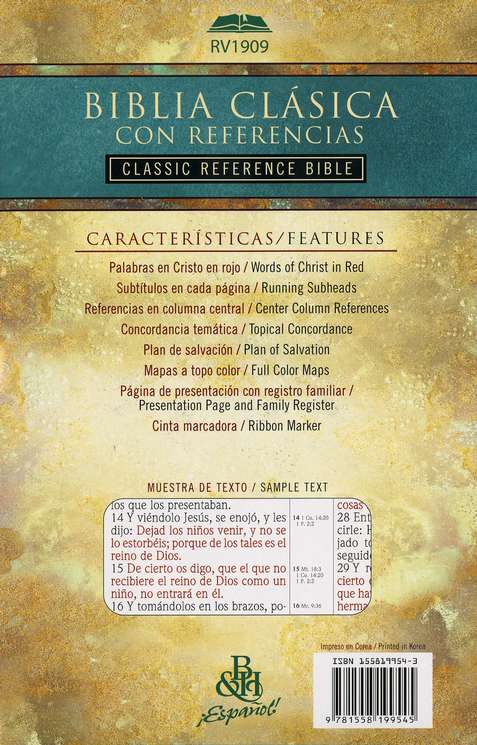 RV 1909 Biblia Clásica con Referencia negro imitación piel